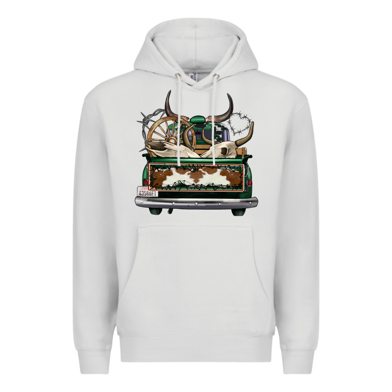 Cowhide And Hunter Truck Olivia Premium Hoodie by OliviaCreatesArt | Teevron