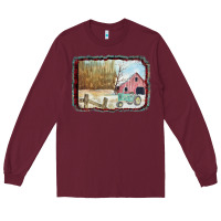 Burgundy Christmas Barn Tractor Snow Long Sleeve Tee - Bettercallsaul