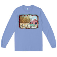Colony Blue Christmas Barn Tractor Snow Long Sleeve Tee - Bettercallsaul