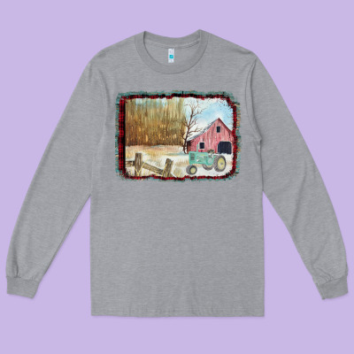 Christmas Barn Tractor Snow Long Sleeve Tee Designed By Bettercallsaul