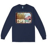 Navy Christmas Barn Tractor Snow Long Sleeve Tee - Bettercallsaul