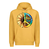 Mustard Hippie Soul with Sunflower and Leopard Background Premium Hoodie - JahusDesignShop
