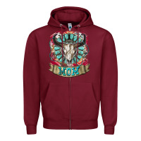 Burgundy Mom Bull Skull Mother's Day Zipper Hoodie - CowGirlArtShop