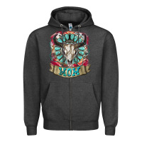 Charcoal Heather Mom Bull Skull Mother's Day Zipper Hoodie - CowGirlArtShop
