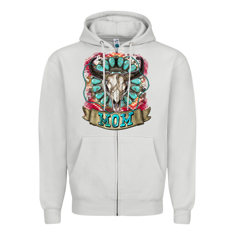 Mom Bull Skull Mother's Day Zipper Hoodie by CowGirlArtShop | Teevron