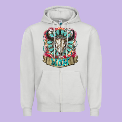 Mom Bull Skull Mother's Day Zipper Hoodie Designed By Cowgirlartshop