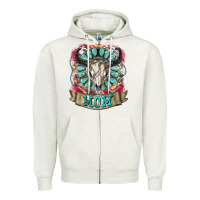 Oatmeal Heather Mom Bull Skull Mother's Day Zipper Hoodie - CowGirlArtShop