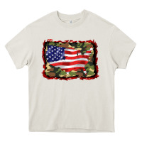 Cream distressed american flag Heavy Core Tee - BarkalooDesign