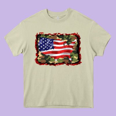 Distressed American Flag Heavy Core Tee Designed By Barkaloodesign