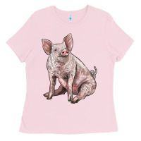 Bubblegum Pink american yorkshire pig Ladies Tee - LillyAllenDesigns