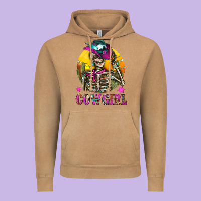 Cowgirl Skeleton With Landscape Vintage Hoodie Designed By Bundleandbundleshop