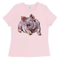 Bubblegum Pink Landrace Pig Ladies Tee - LillyAllenDesigns
