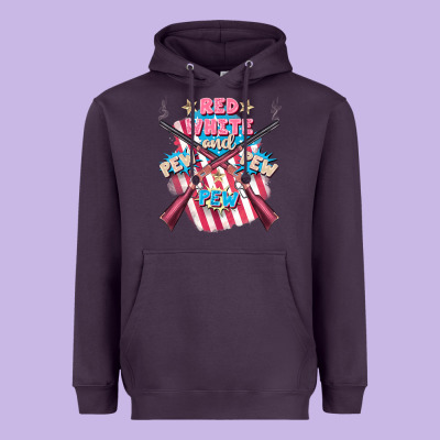 Red White And Pew Pew Pew Heavyweight Hoodie Designed By Fadigitalartstudio