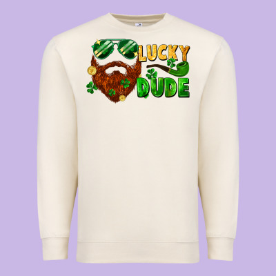 Lucky Dude Saint Patricks Bearded Man Premium Sweatshirt Designed By Fadigitalartstudio