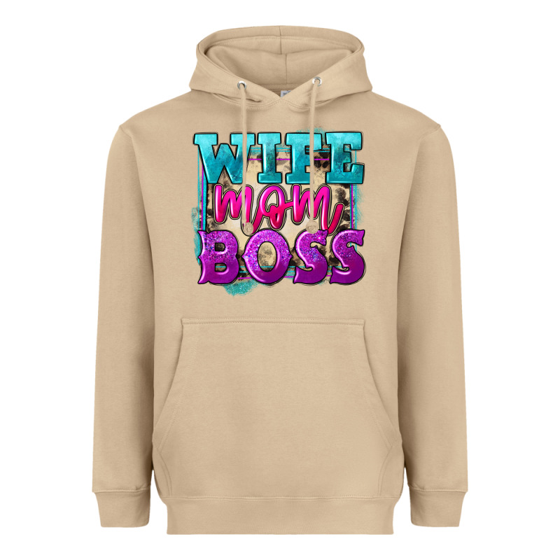 Wife Mom Boss Mother's Day Heavyweight Hoodie by FaDigitalArtStudio | Teevron