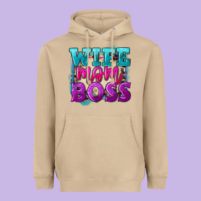 Wife Mom Boss Mother's Day Heavyweight Hoodie Designed By Fadigitalartstudio