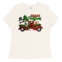 Merry Christmas Snowman And Farm Animals Truck Ladies Tee | Teevron