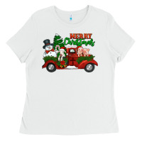 White merry christmas snowman and farm animals truck Ladies Tee - Jasminsmagicworld