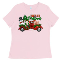 Bubblegum Pink merry christmas snowman and farm animals truck Ladies Tee - Jasminsmagicworld