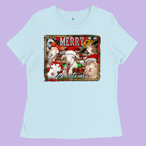 Merry Christmas Goats Ladies Tee Designed By Jasminsmagicworld