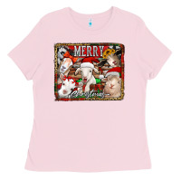 Bubblegum Pink merry christmas goats Ladies Tee - Jasminsmagicworld