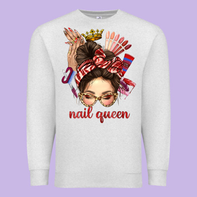 Nail Queen Messy Bun With Crown Bbs Premium Sweatshirt Designed By Bundleandbundleshop