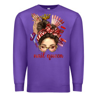 Purple nail queen messy bun with crown bbs Premium Sweatshirt - BundleAndBundleShop