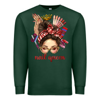 Sports Green nail queen messy bun with crown bbs Premium Sweatshirt - BundleAndBundleShop