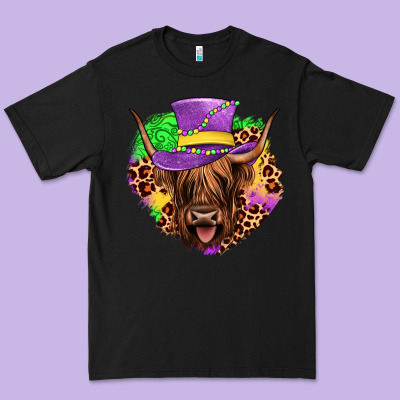 Highland Cow Mardi Gras Premium Tee Designed By Jahusdesignshop