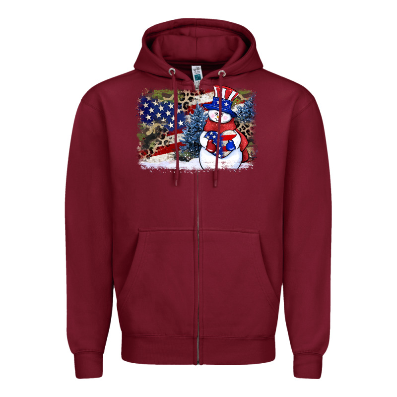 Patriotic Snowman Background 4th Of July Zipper Hoodie by HowdyJamesFarm | Teevron