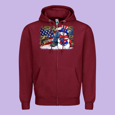 Patriotic Snowman Background 4th Of July Zipper Hoodie Designed By Howdyjamesfarm