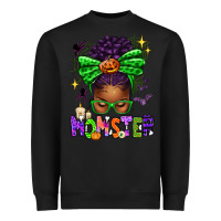 Black Halloween Afro Messy Bun Momster Heavyweight Sweatshirt - texasbilliewilder