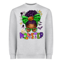 Heather Grey Halloween Afro Messy Bun Momster Heavyweight Sweatshirt - texasbilliewilder