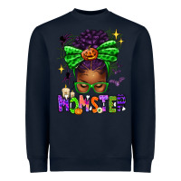 Navy Halloween Afro Messy Bun Momster Heavyweight Sweatshirt - texasbilliewilder