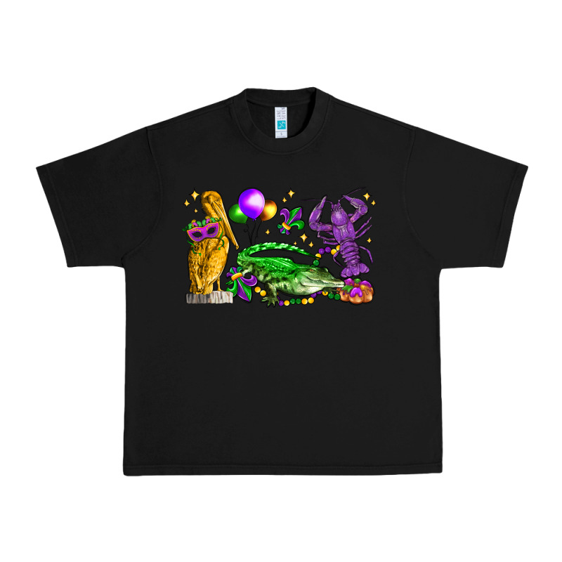 Mardi Gras Pelican Alligator And Crawfish Urban Heavy Tee by LillyAllenDesigns | Teevron