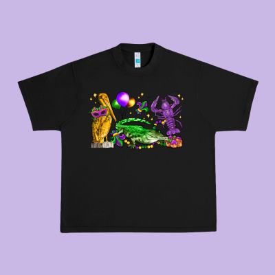 Mardi Gras Pelican Alligator And Crawfish Urban Heavy Tee Designed By Lillyallendesigns