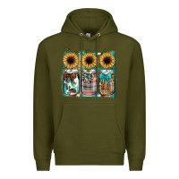 Army Green mason jar, sunflower Premium Hoodie - JahusDesignShop