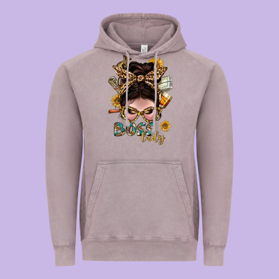 Western Messy Bun Boss Lady With Money Vintage Hoodie Designed By Bundleandbundleshop
