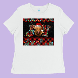 Highland Cow Joy Christmas Tumbler Ladies Tee Designed By Jasminsmagicworld