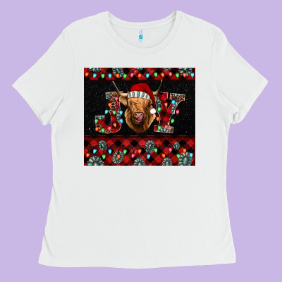 Highland Cow Joy Christmas Tumbler Ladies Tee Designed By Jasminsmagicworld