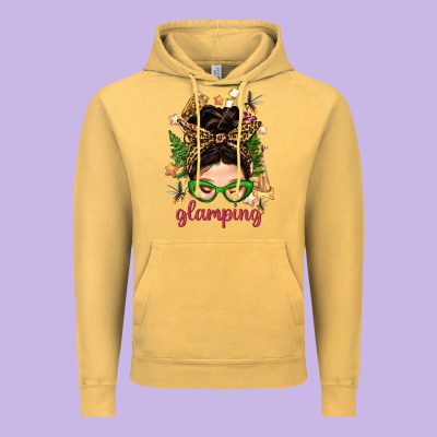 Glamping Messy Bun With Glamping Camp Tent Bbs Vintage Hoodie Designed By Bundleandbundleshop