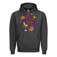 Charcoal Heather Fleur de lis Mardi Gras Zipper Hoodie - HowdyJamesFarm