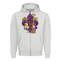 Dove Grey Fleur de lis Mardi Gras Zipper Hoodie - HowdyJamesFarm