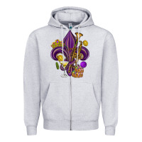 Heather Grey Fleur de lis Mardi Gras Zipper Hoodie - HowdyJamesFarm