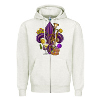 Oatmeal Heather Fleur de lis Mardi Gras Zipper Hoodie - HowdyJamesFarm