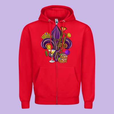Fleur De Lis Mardi Gras Zipper Hoodie Designed By Howdyjamesfarm