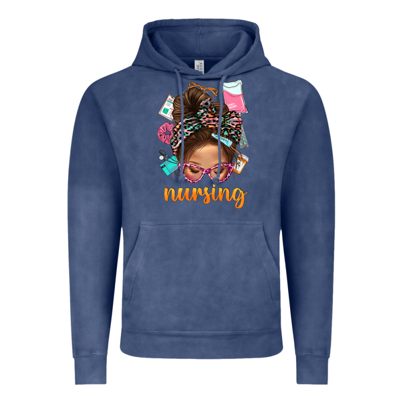 Messy Bun Nursing With Leopard Glasses Bbs Vintage Hoodie by BundleAndBundleShop | Teevron