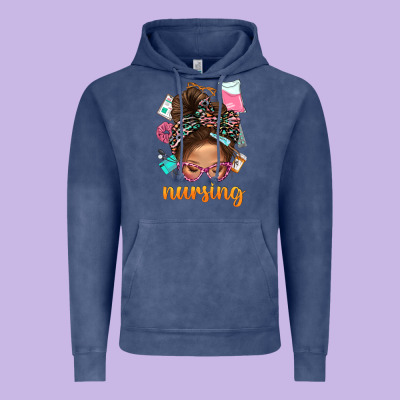 Messy Bun Nursing With Leopard Glasses Bbs Vintage Hoodie Designed By Bundleandbundleshop
