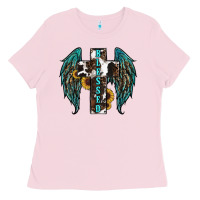 Bubblegum Pink western wings cross blessed Ladies Tee - RanaPortraitStore