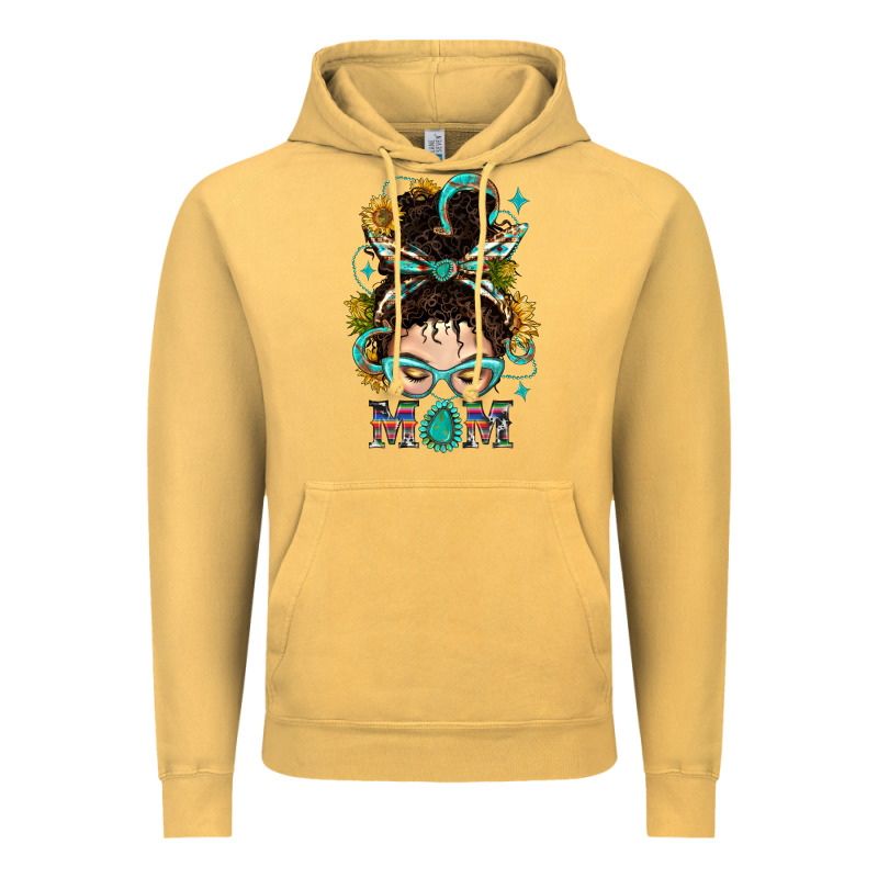 Western Messy Bun Mom With Sunflower Vintage Hoodie by BundleAndBundleShop | Teevron